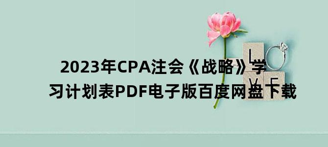 '2023年CPA注会《战略》学习计划表PDF电子版百度网盘下载'