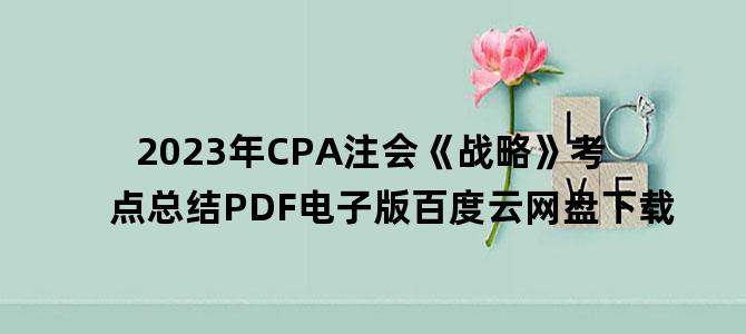 '2023年CPA注会《战略》考点总结PDF电子版百度云网盘下载'