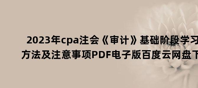 '2023年cpa注会《审计》基础阶段学习方法及注意事项PDF电子版百度云网盘下载'