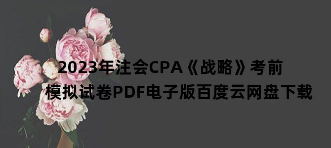 '2023年注会CPA《战略》考前模拟试卷PDF电子版百度云网盘下载'