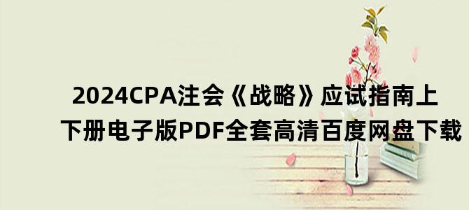'2024CPA注会《战略》应试指南上下册电子版PDF全套高清百度网盘下载'