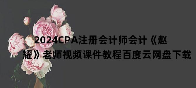 '2024CPA注册会计师会计《赵耀》老师视频课件教程百度云网盘下载'