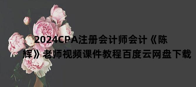 '2024CPA注册会计师会计《陈辉》老师视频课件教程百度云网盘下载'